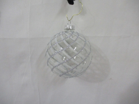 Glas-Kugel Ornament Streifen D8cm klar/ws/si 700672-17
